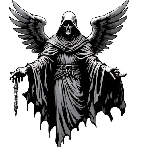 grim reaper with arms out with wings back tattoo  tattoo design idea