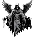 grim reaper with arms out with wings back tattoo  tattoo design idea