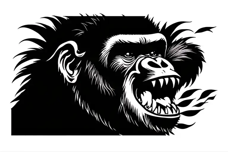 gorilla roaring in the jungle tattoo design idea