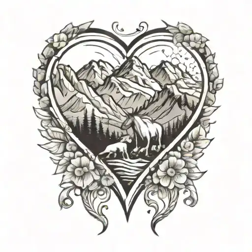 mountain heart shape tattoo design idea