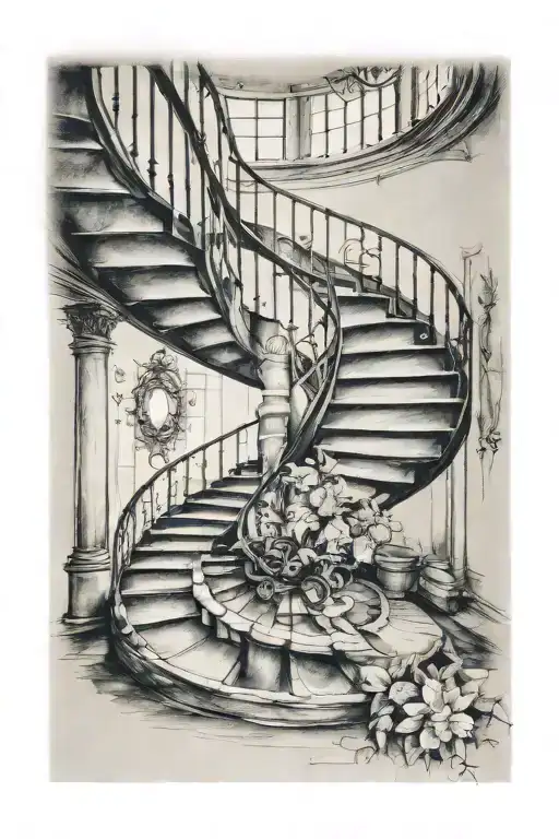elegant spiral staircase tattoo design idea