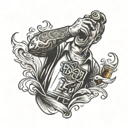 dad drinking beer bottle tattoo design idea