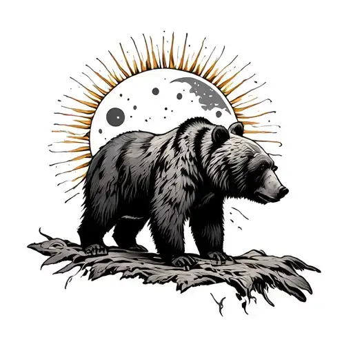 bear brother totem,  sun and the moon  tattoo design idea