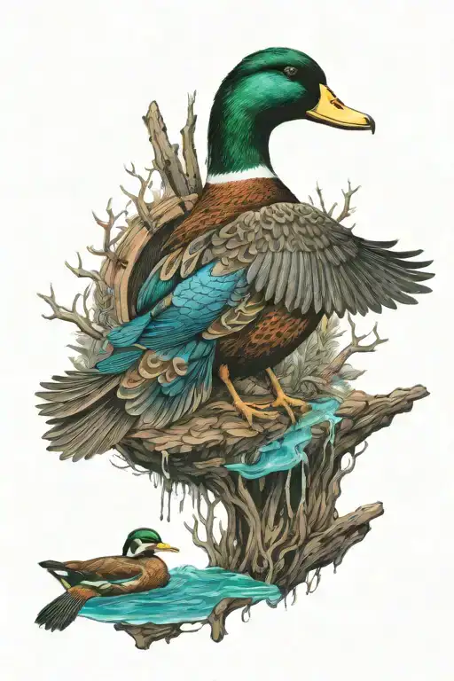 duck hunting, turquoise stone, woods, tooled leather with western space tattoo design idea