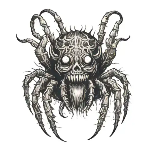 creepy and horrible spider with scary head long fangs tattoo design idea