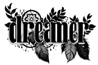 the word "dreamer" in cursive with a dreamcatcher tattoo design idea