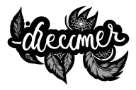the word "dreamer" in cursive with a dreamcatcher tattoo design idea