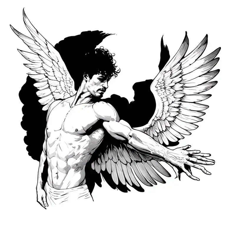man with arms spreading and blurry wings  tattoo design idea