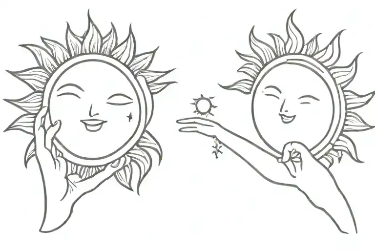 sun and moon holding hands tattoo design idea