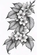 cherry blossom petals falling leaves thigh fine line vines wrapping  tattoo design idea