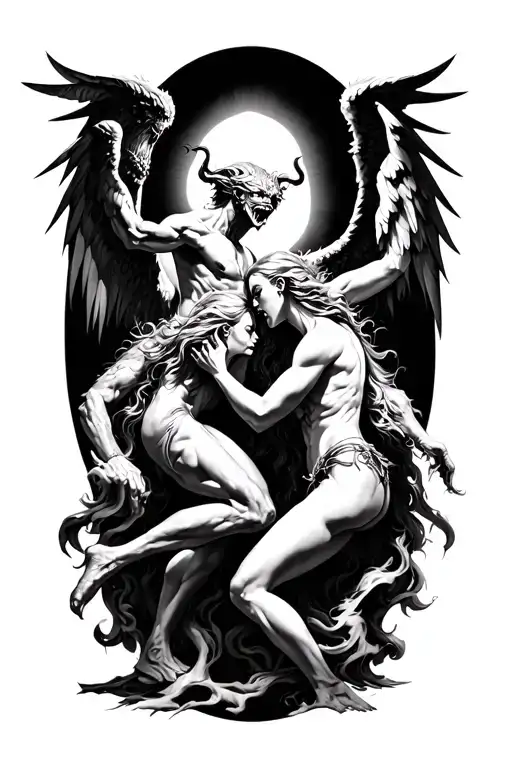 Demons And Angels Fighting tattoo design idea