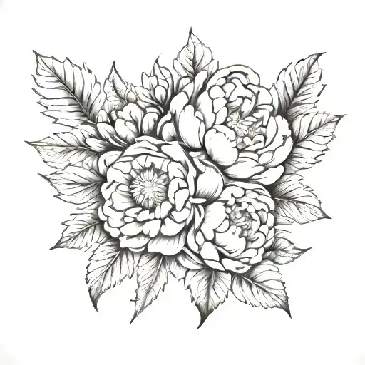 peony and holly flowers tattoo design idea