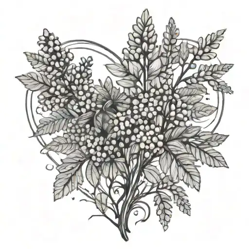 mimosa flowes in the shape of a heart made tattoo design idea