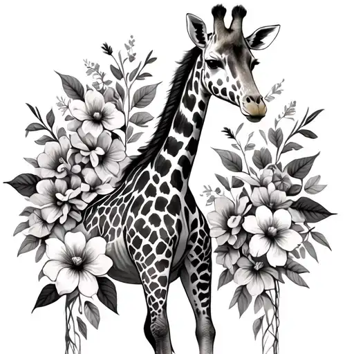 giraffe surrounded by flowers symbolizing tattoo design idea