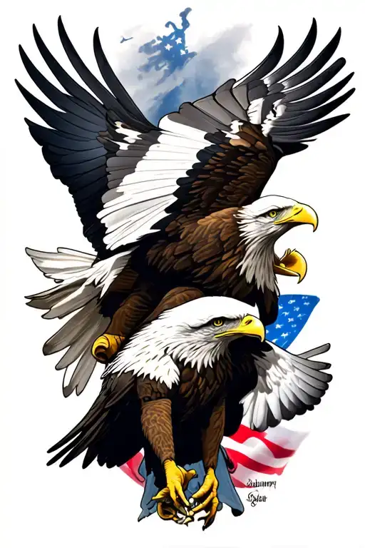 American eagle fighting tattoo design idea