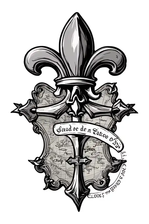 pirate map with a compass and a fluer de lis wax stamp tattoo design idea