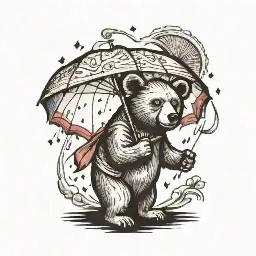 bear with umbrella tattoo design idea