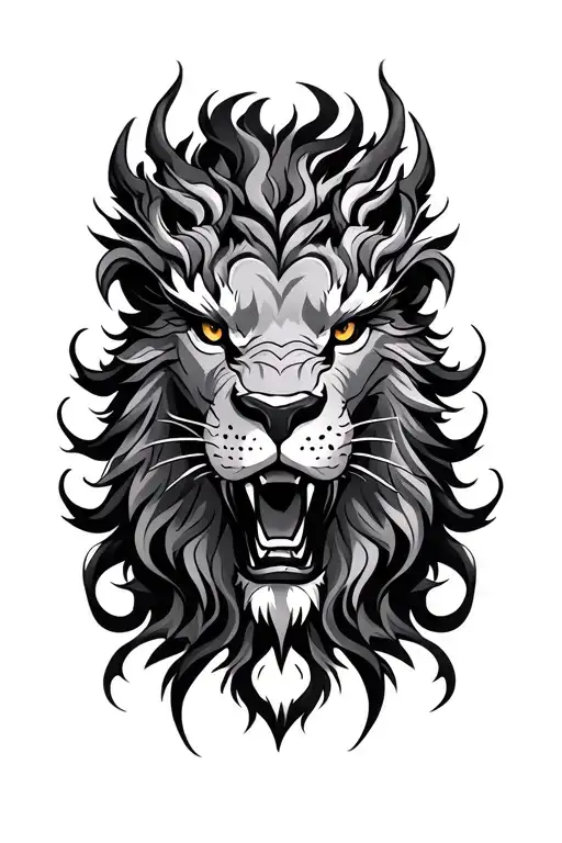 dragon and lion faces tattoo design idea