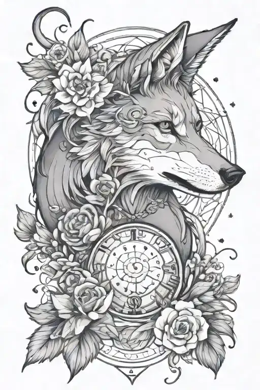 libra wolf Pisces, swimming Capricorn constellation and floral  tattoo design idea
