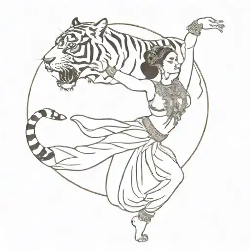 Kathak dancer with tiger tattoo design idea
