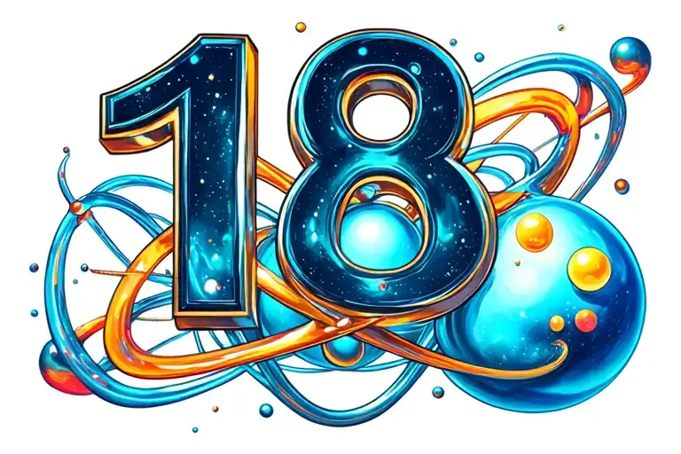 a hydrogen atom surrounded by the number 18 tattoo design idea