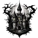 Haunted Forest Castle surrounded tattoo design idea