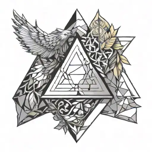 wing enclosed in a triangle with a sculpture tattoo design idea