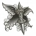 wavy dagger with bat wings tattoo design idea