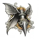 wavy dagger with bat wings tattoo design idea