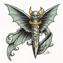 wavy dagger with bat wings tattoo design idea