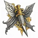 wavy dagger with bat wings tattoo design idea