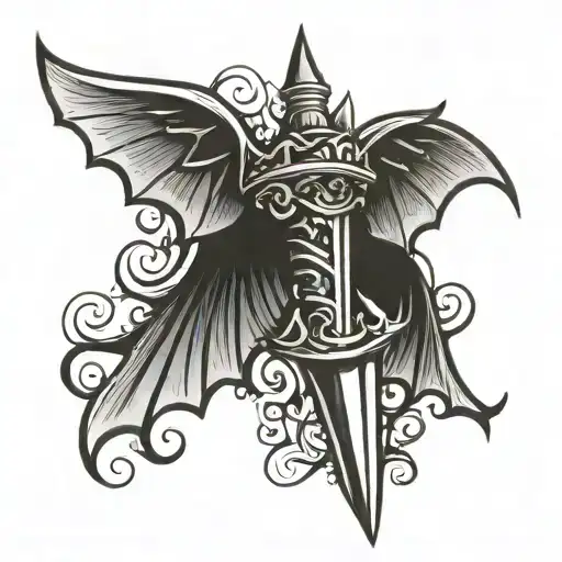 wavy dagger with bat wings tattoo design idea