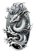hibiscus vine, dragon, waves tattoo design idea