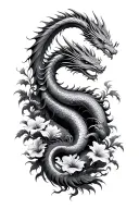 hibiscus vine, dragon, waves tattoo design idea