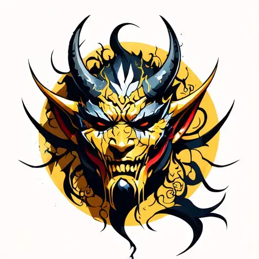 cracked oni mask with kintsugi tattoo design idea