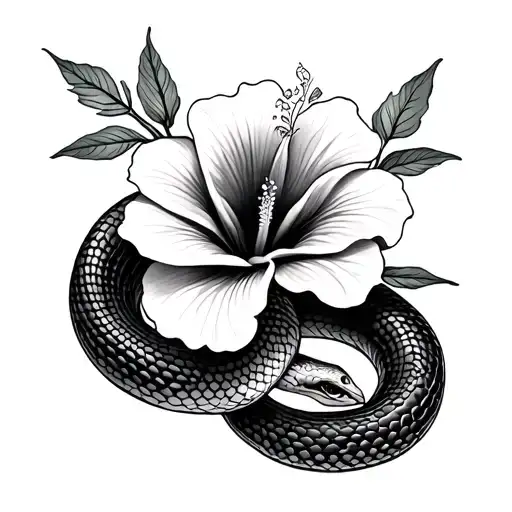 Snake and Hibiscus flower tattoo design idea