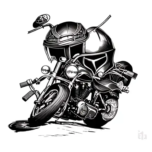 Harley Davidson motorcycle merging with a traditional Japanese samurai helmet tattoo design idea
