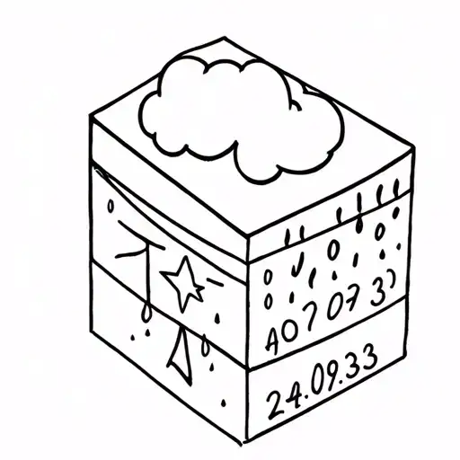 Rain cloud into a box with the North Star and Roman numbers 24.09.23 article tattoo design idea