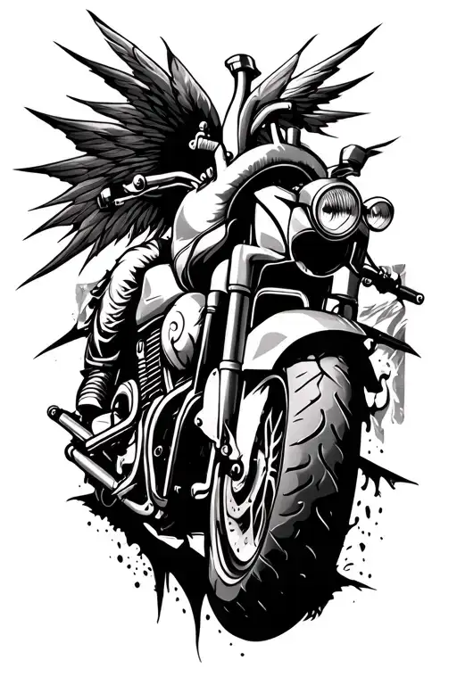 Tattoo concept: "Heart of a Metal Rider" style & overall effect black-gray realism combined with dynamic tribals tattoo design idea