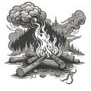 campfire with smoke rising and embers being carried by the wind  tattoo design idea