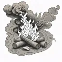 campfire with smoke rising and embers being carried by the wind  tattoo design idea