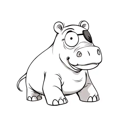 baby cartoon hippopotamus sitting with eyepatch on right eye tattoo design idea