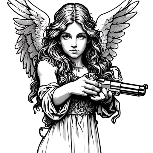 angel holding gun tattoo design idea
