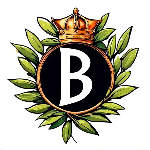 letter b in side of an olive branch circle with a crown on top  tattoo design idea