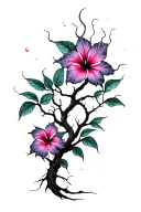 psychedelic hibiscus tree and neurons tattoo design idea