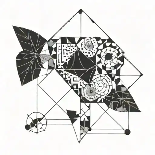 A geometric design featuring famous artwork from museums and galleries tattoo design idea