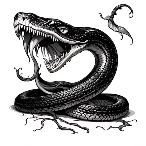 decaying anatomical snake with carnivorouse plants eating the flesh tattoo design idea