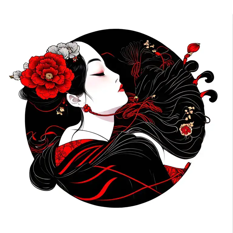 red string concept japanese  tattoo design idea