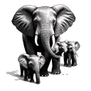mother elephant and 4 baby elephant tattoo design idea