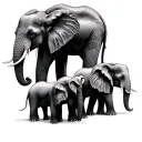 mother elephant and 4 baby elephant tattoo design idea